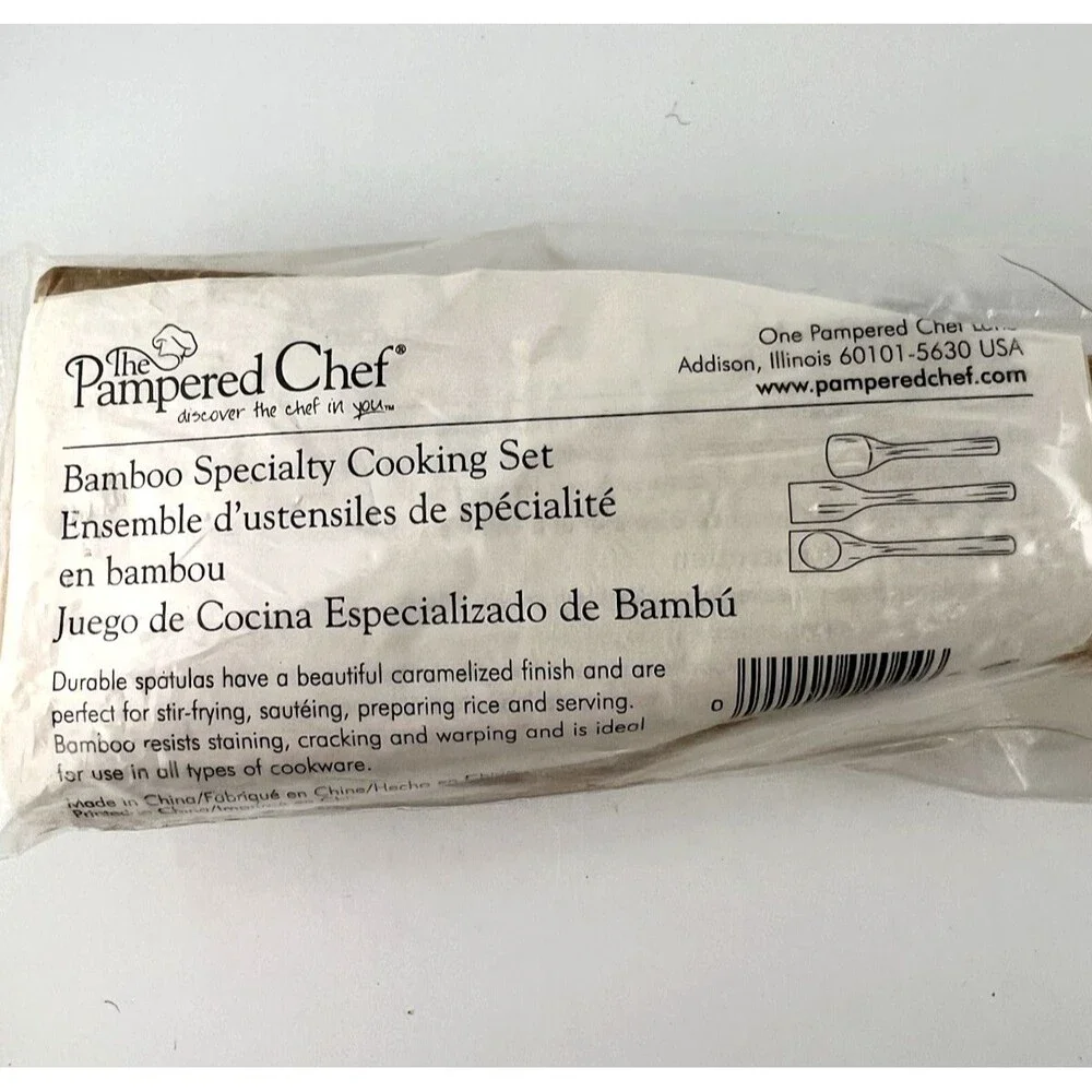 Pampered Chef Bamboo Specialty Cooking Set Spatulas # 2044 Retired NIP NOS Rare